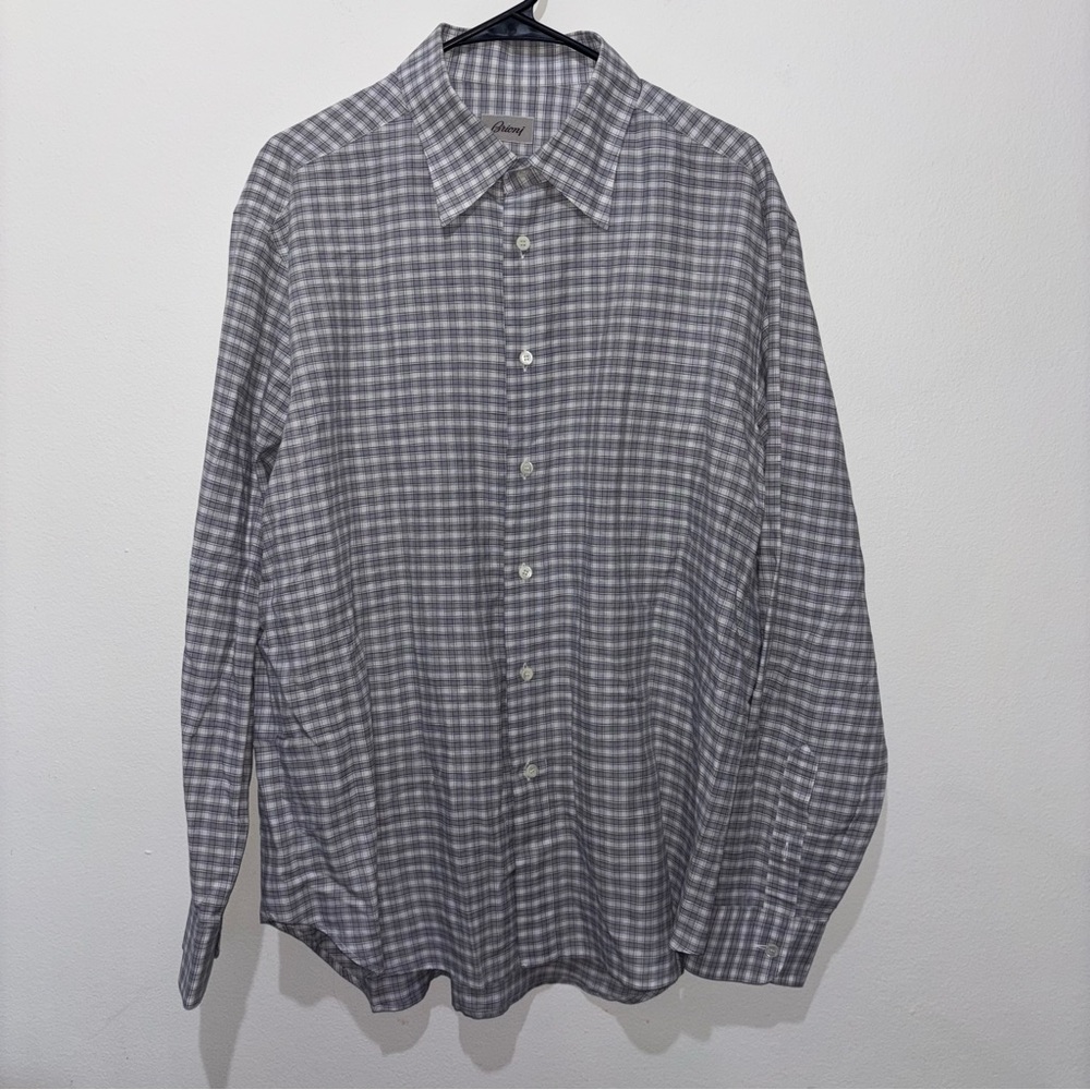 Brioni Grey Checkered Dress Shirt XXL